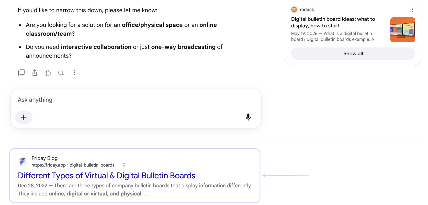 Friday.app Google search results and AI Overview screenshot, September 2026